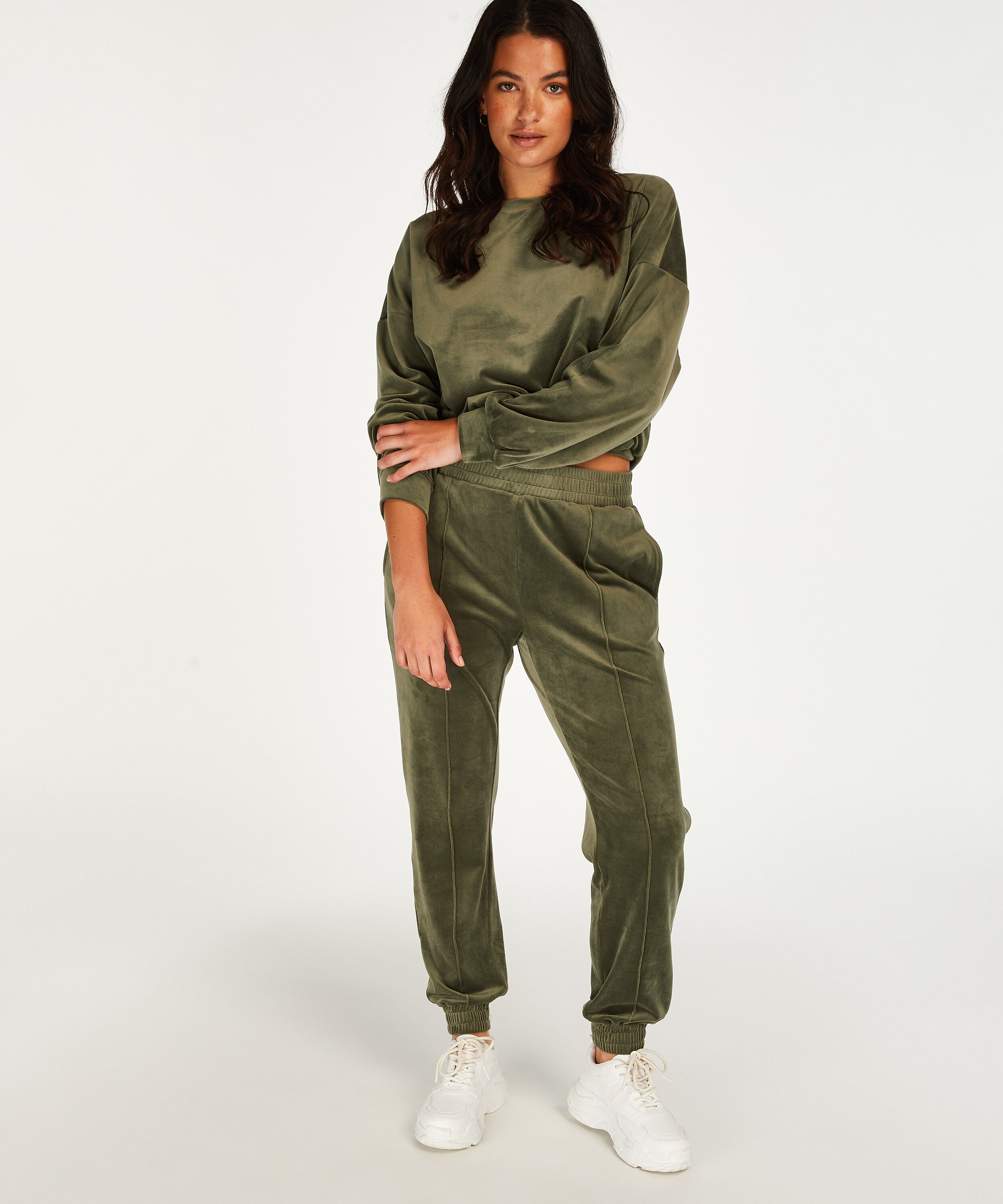 Jogginghose Velours Pintuck, Grün