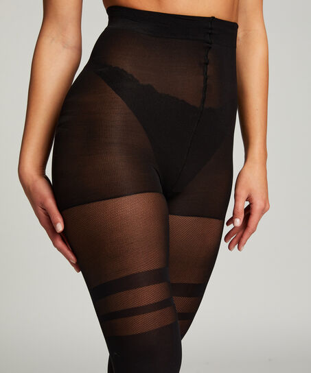 Strumpfhose Fishnet Overknee, Schwarz