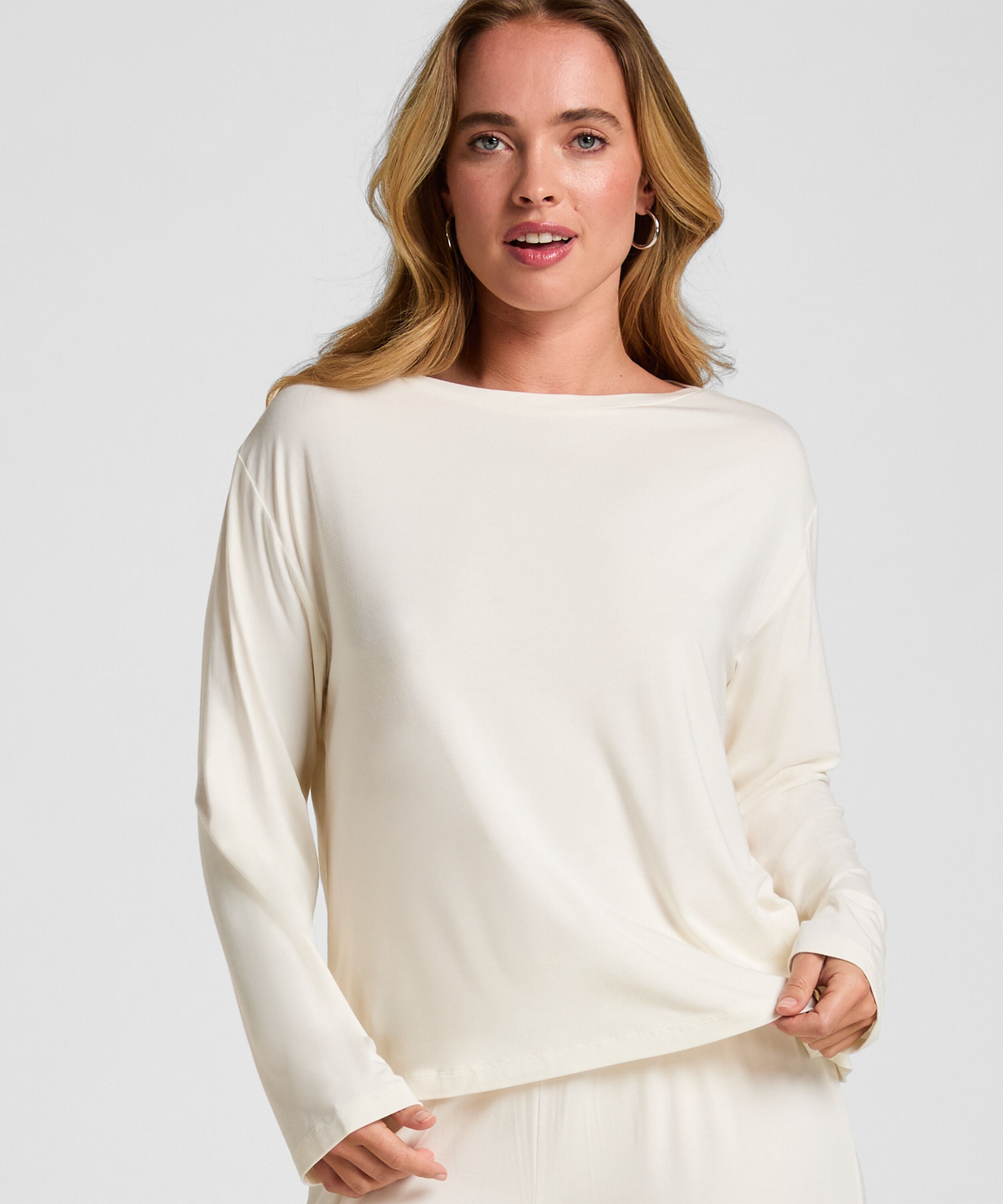 Haut de Pyjama Manches Longues Jersey, Blanc
