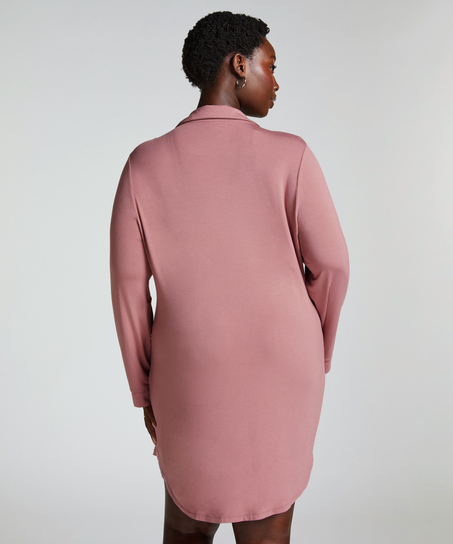 Langärmeliges Jersey-Hemdkleid Essential, Rose
