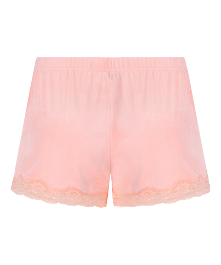 Short en velours &agrave; dentelle, Rose
