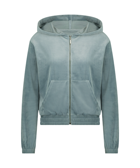 Hoodie Jacke Velours, Blau