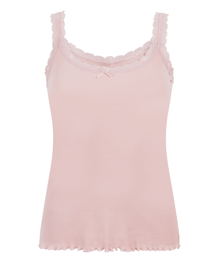 Geripptes Cami mit Spitze, Rose