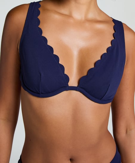 Unwattiertes B&uuml;gel-Bikini-Top Scallop, Blau