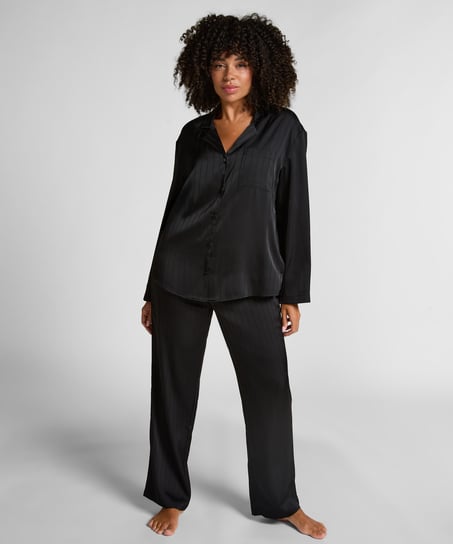 Satinhosen mit Nadelstreifen, Schwarz