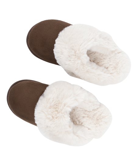 Mules en fausse fourrure Betty, Marron