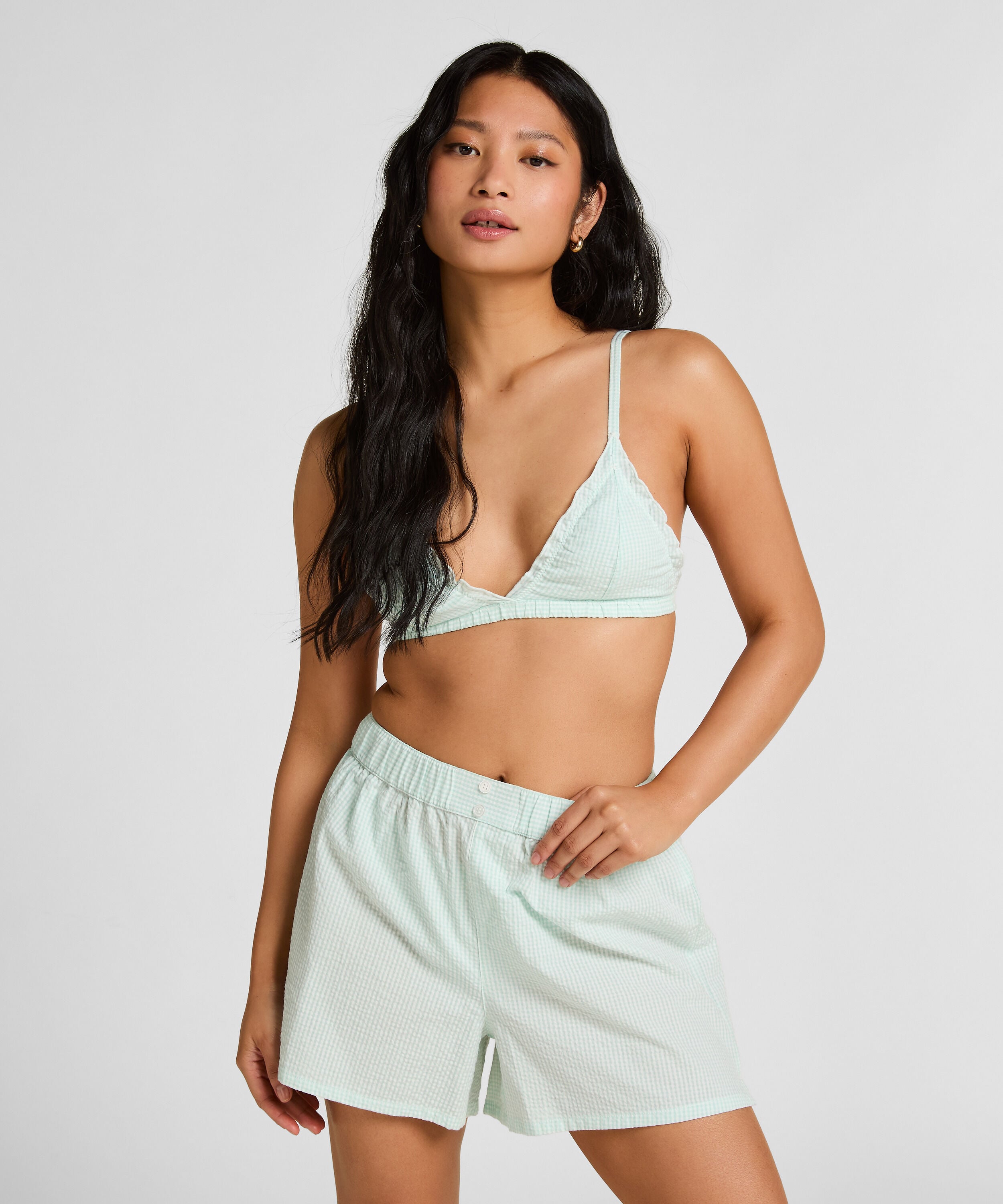 Pyjama Short Seersucker, Blau