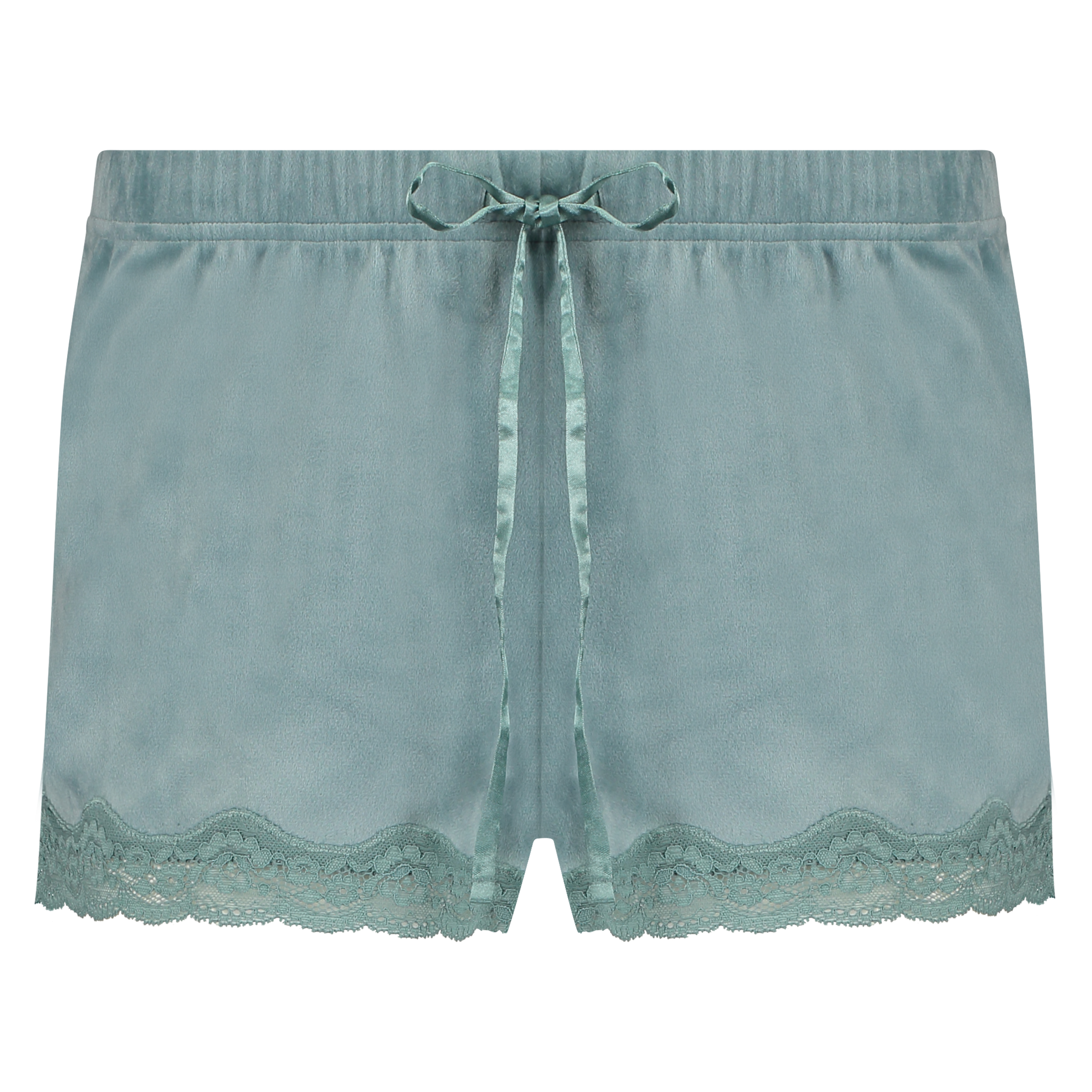 Shorts aus Velours mit Spitze, Gr&uuml;n, main