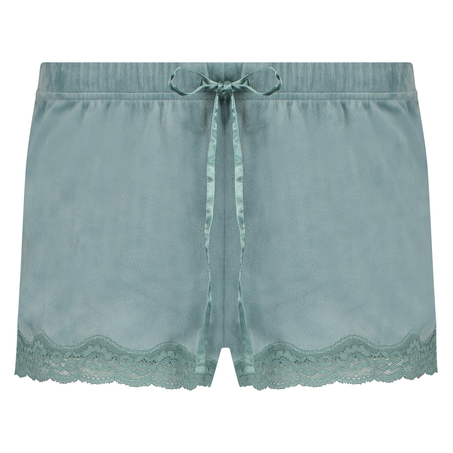 Shorts aus Velours mit Spitze, Gr&uuml;n