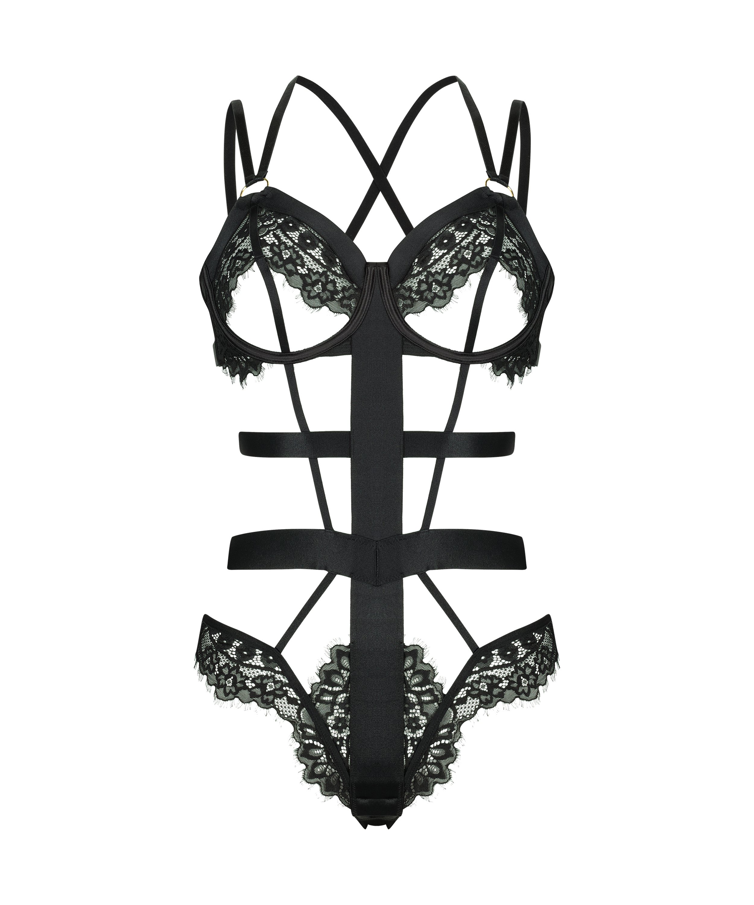 Private Body mit offenem Schritt Flora, Schwarz, main