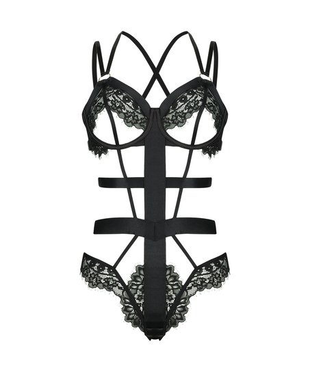 Private Body mit offenem Schritt Flora, Schwarz