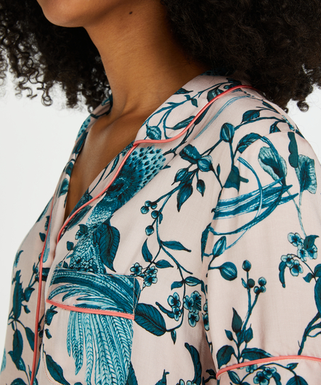 Gewebte Pyjamajacke mit kurzen Ärmeln, Rose
