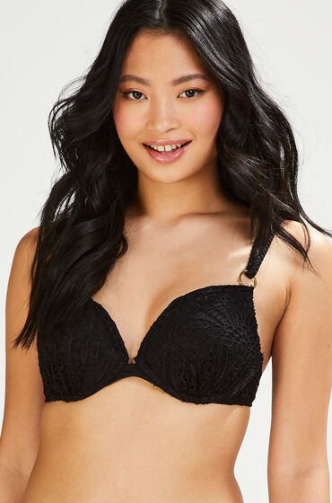 Hunkemöller Vorgeformtes Push-up Bügel-Bikini-Top Crochet Cup A - E Schwarz