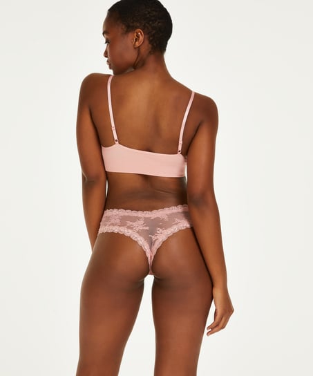 Slip br&eacute;silien V-shape mesh, Rose