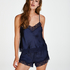 Cami Top Satin Spitze, Blau