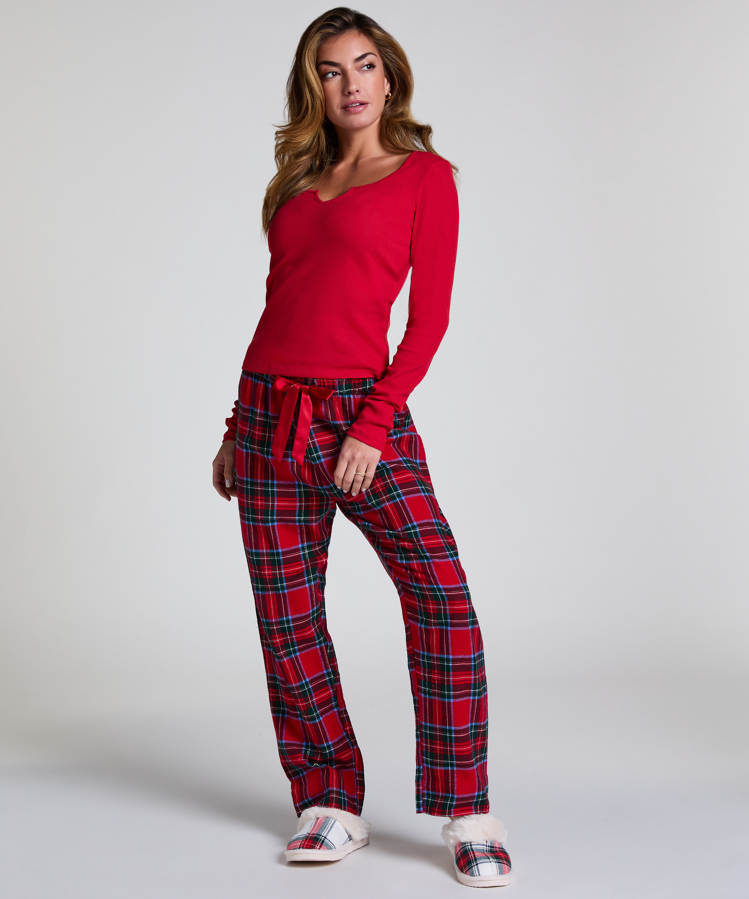 Top mit V-Ausschnitt, Longsleeve, Rot, main