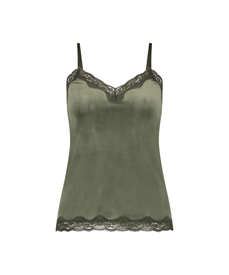 Cami Top Velours Lace, Gr&uuml;n
