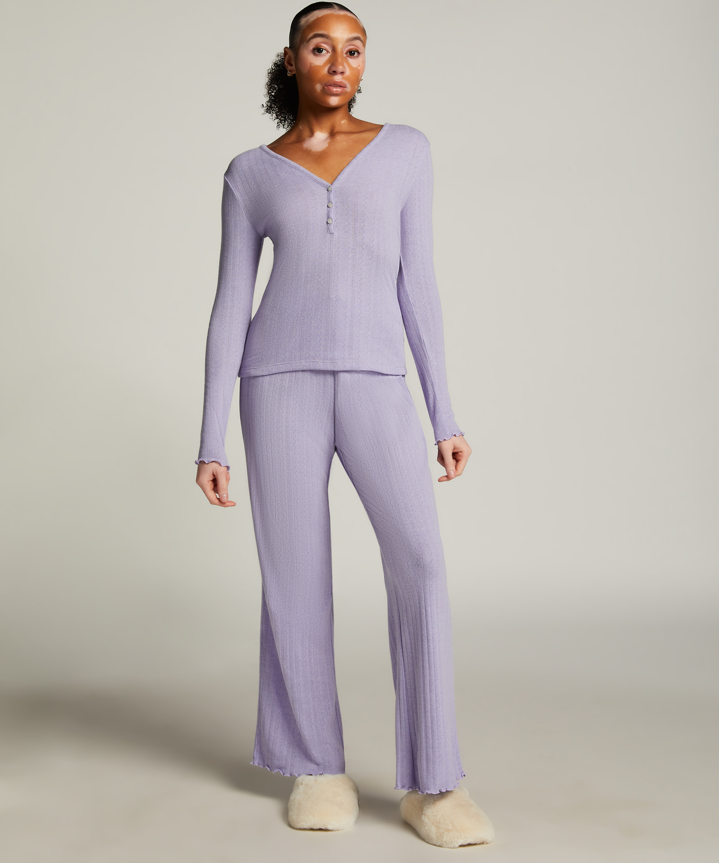 Haut de pyjama Henley, Violet, main