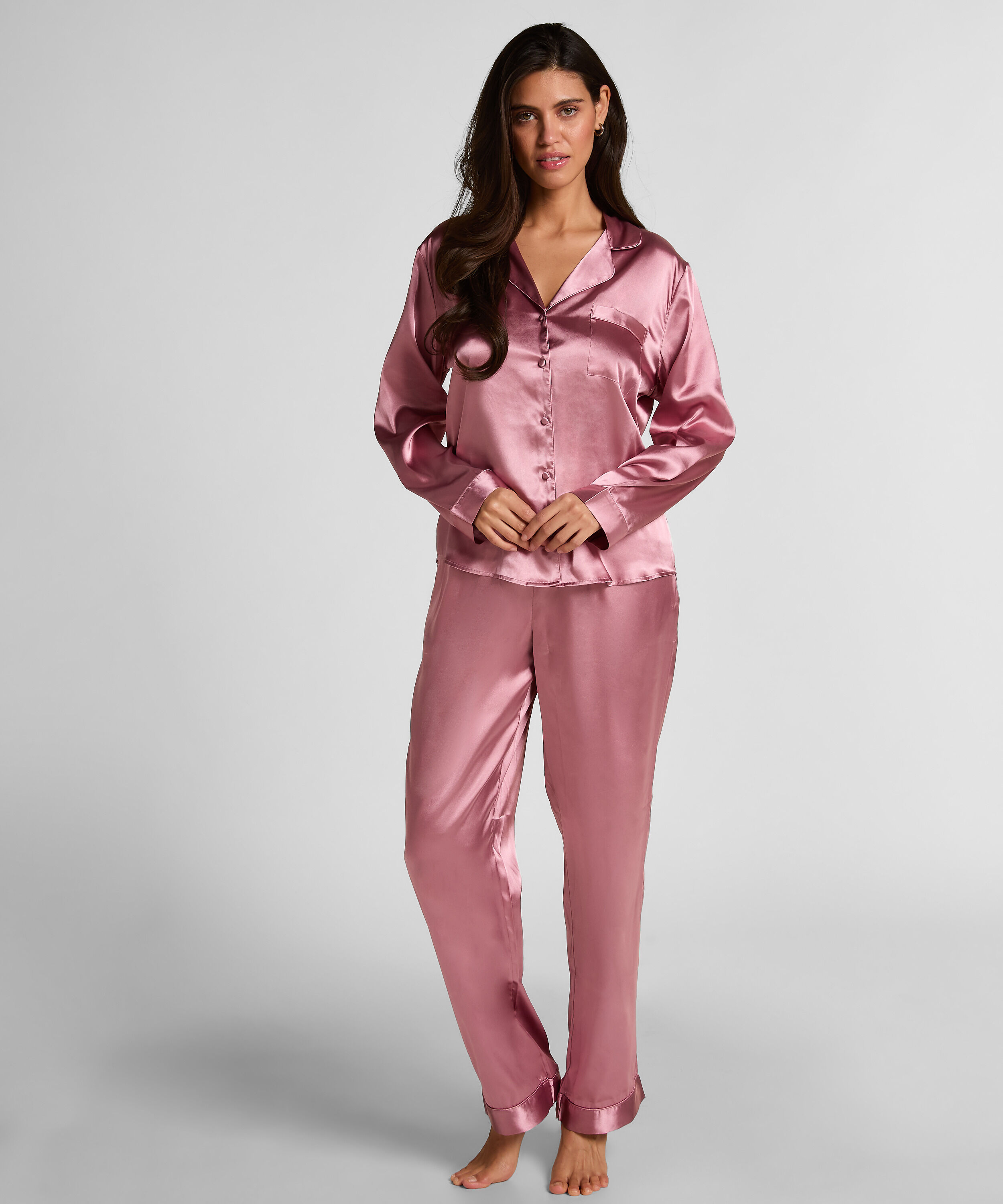 Pyjamaset aus glänzendem Satin, Rose Pyjamaset aus glänzendem Satin, Rose