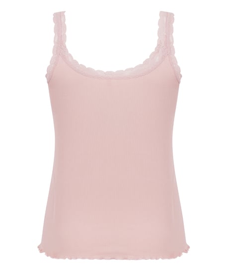 Geripptes Cami mit Spitze, Rose