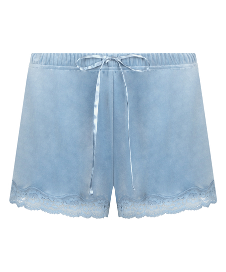 Shorts aus Velours mit Spitze, Blau