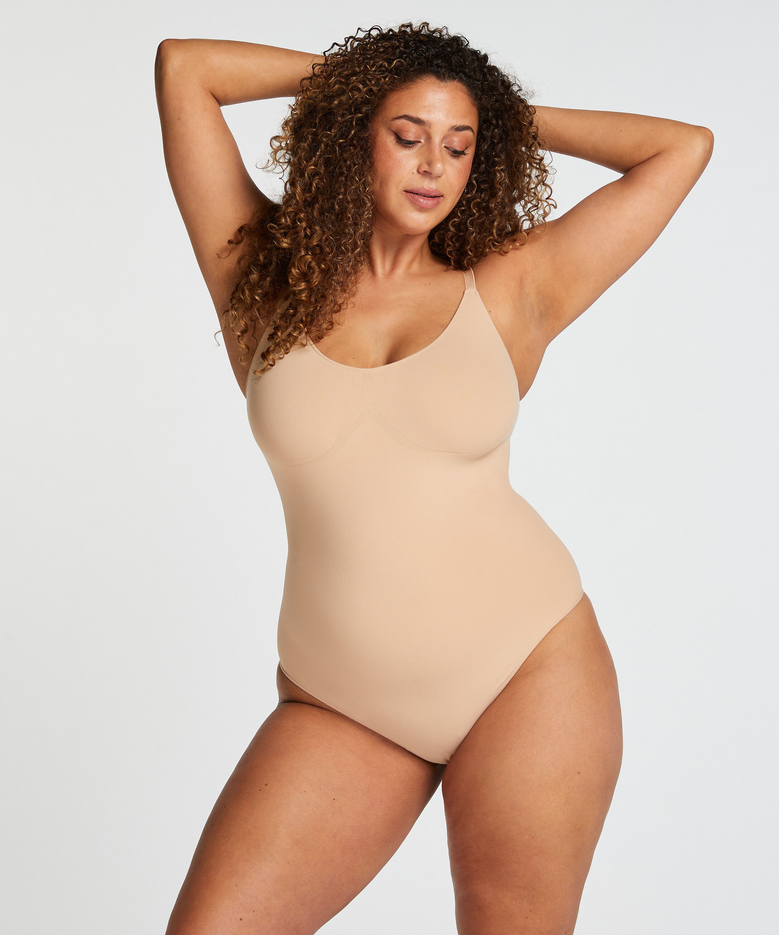 Body &agrave; jambe haute sans couture mise en forme, Beige