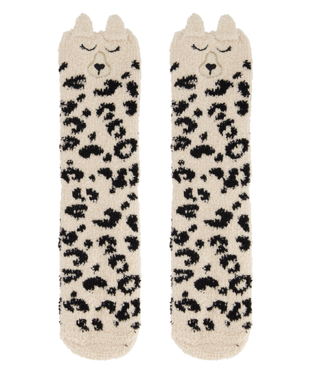 Chaussettes douillettes léopard des neiges, Beige