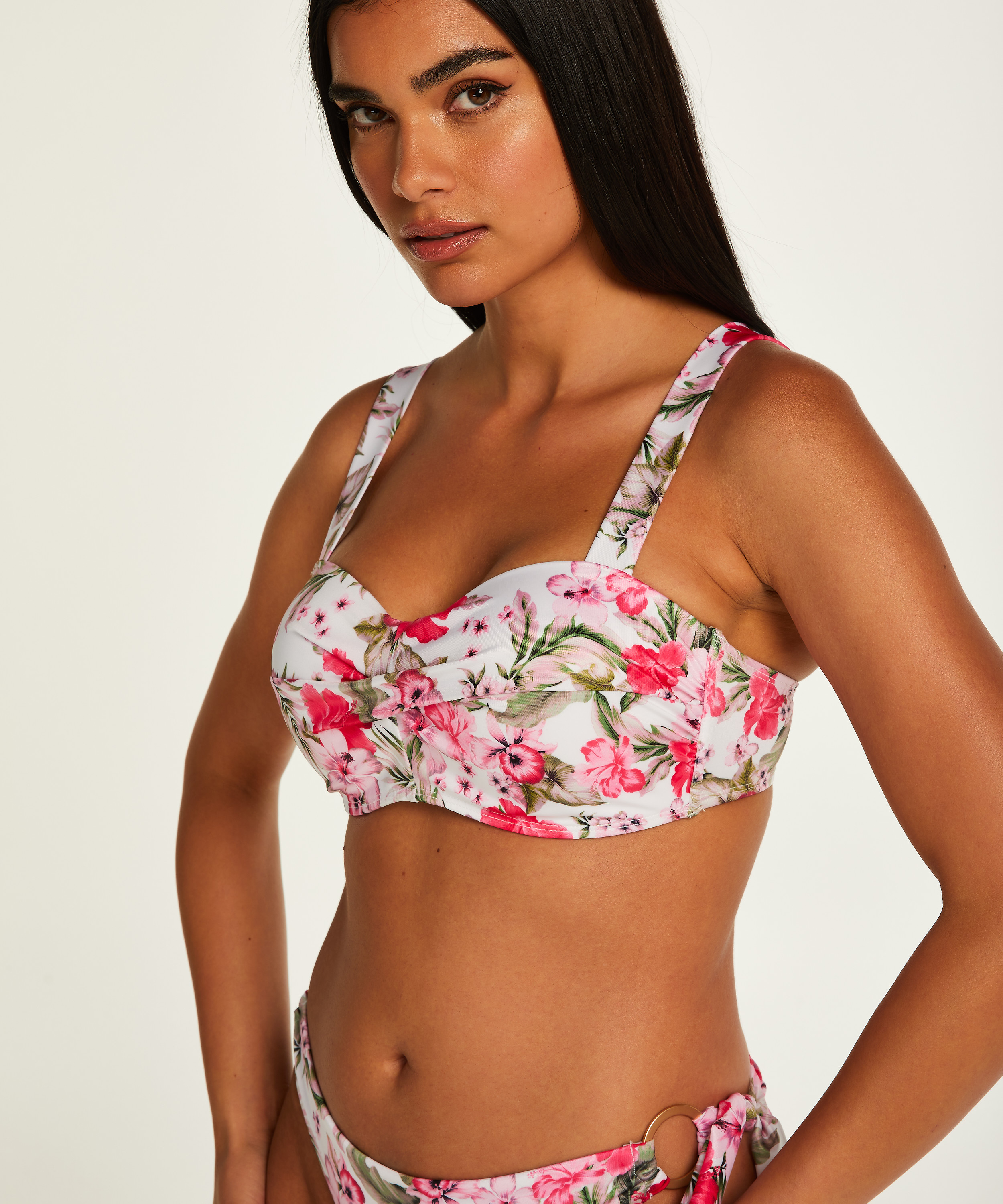 Vorgeformtes Bandeau Bikini-Oberteil Tropical, Wei&szlig;, main