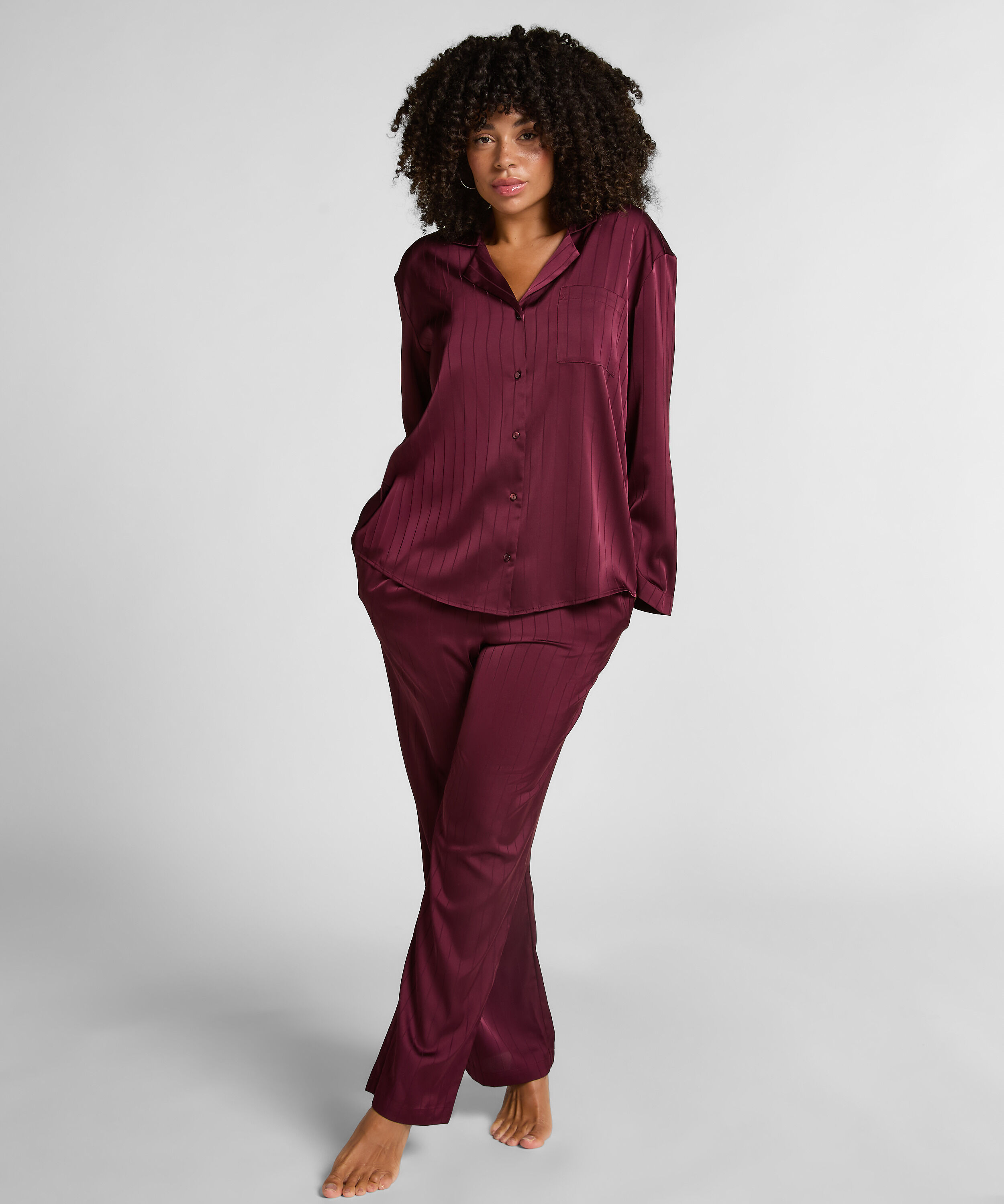 Pantalon à rayures en satin, Violet