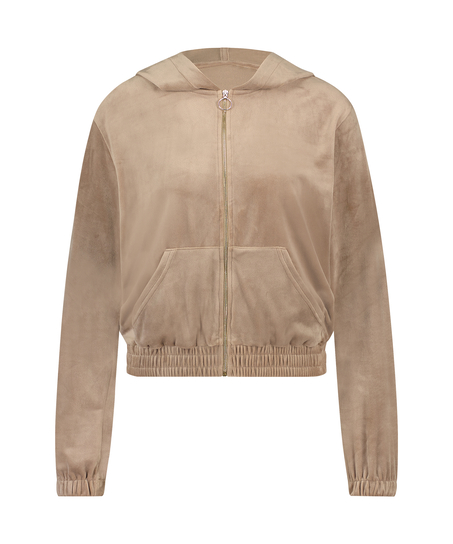 Hoodie Jacke Velours, Braun