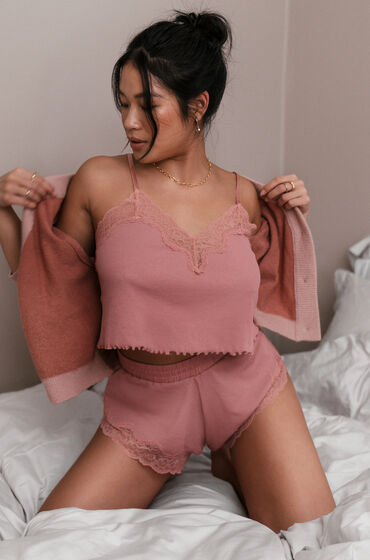 Hunkemöller Short en dentelle côtelée Mia HKM x NA-KD Rose
