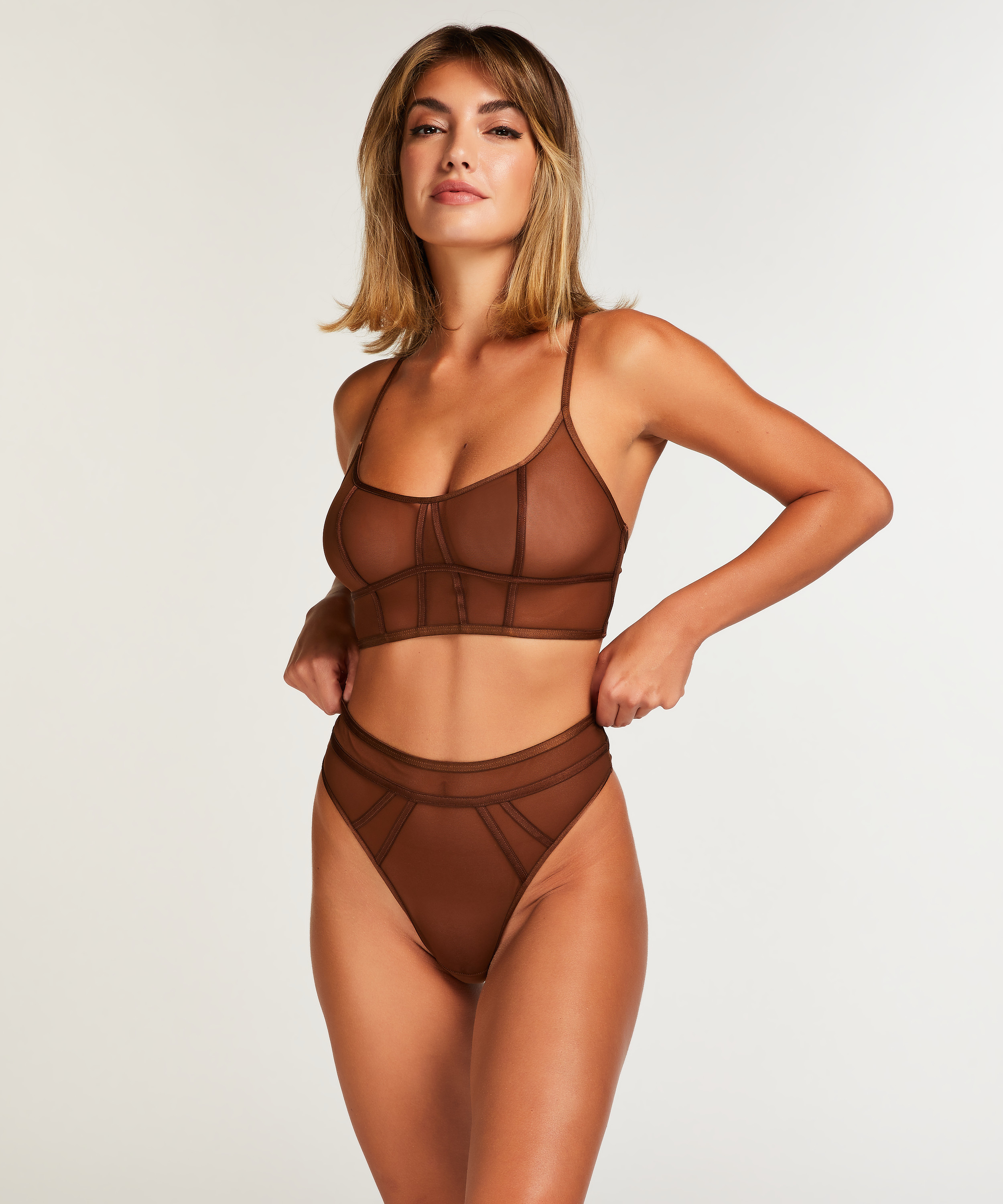 Brassi&egrave;re longline Sexy Mesh, Marron, main