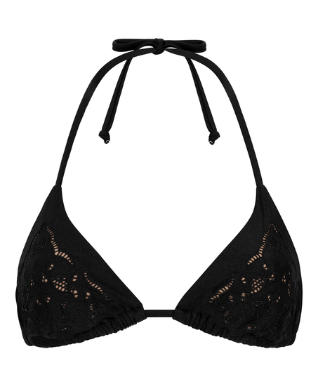 Triangel-Bikinioberteil Boho, Schwarz