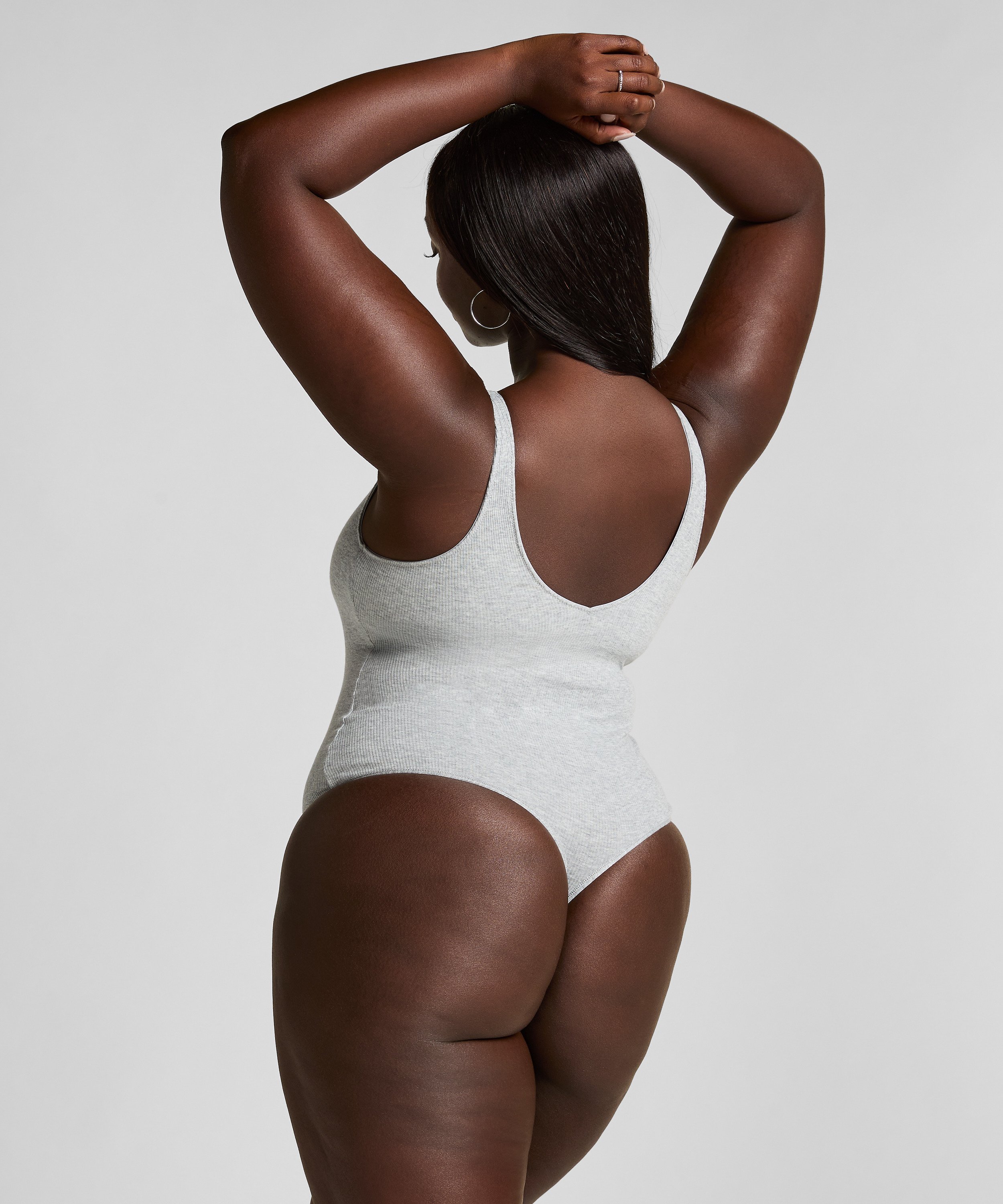 Body en coton côtelé, Gris, main