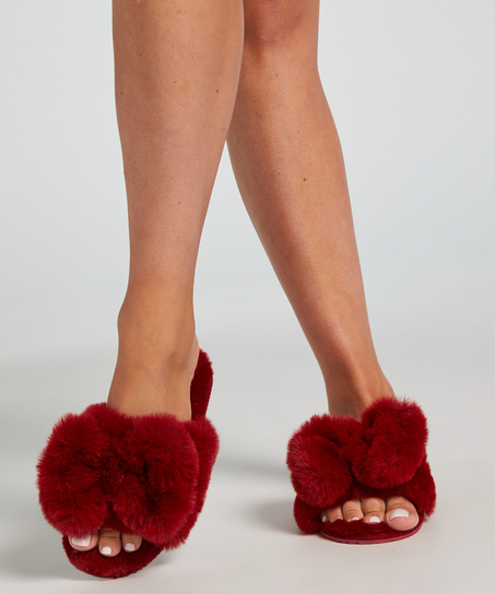 Chaussons Bow Fake Fur, Rouge