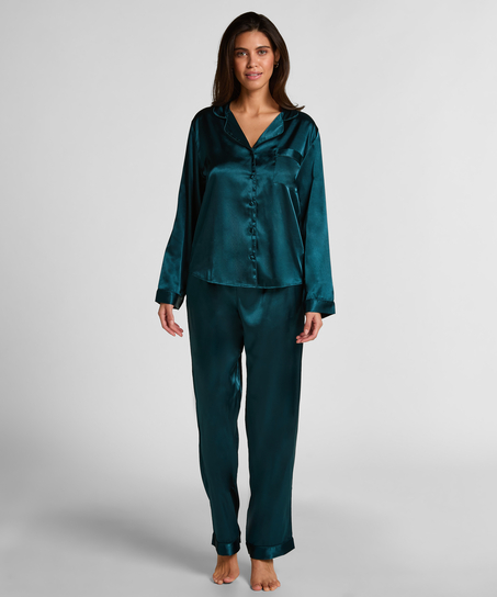 Pyjamaset aus gl&auml;nzendem Satin, Blau