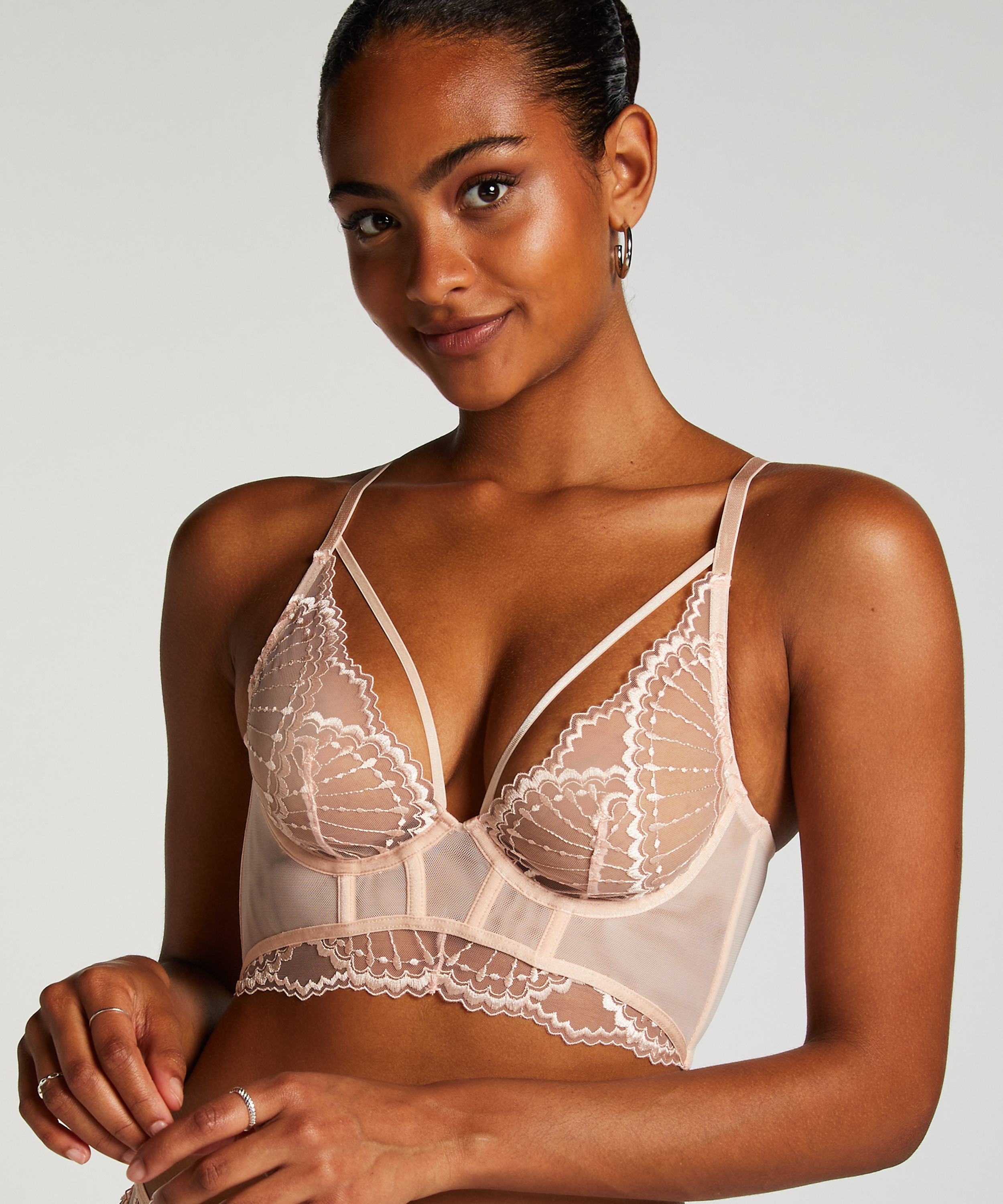 Soutien-gorge à armatures préformé longline Jade, Rose, main