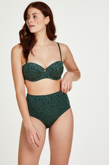 Hunkemöller Short de bikini taille haute Tonal Leo Vert