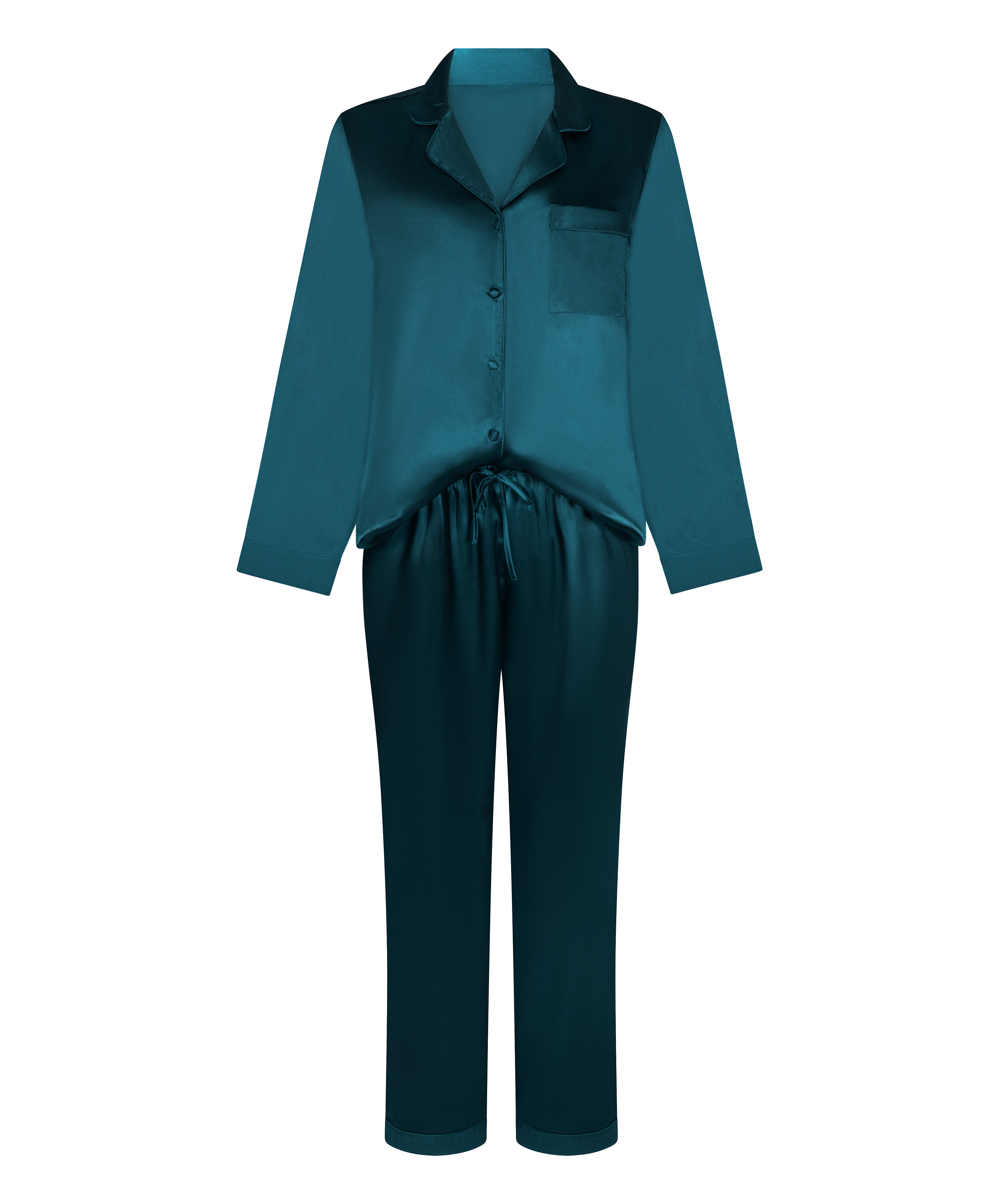 Pyjamaset aus gl&auml;nzendem Satin, Blau, main