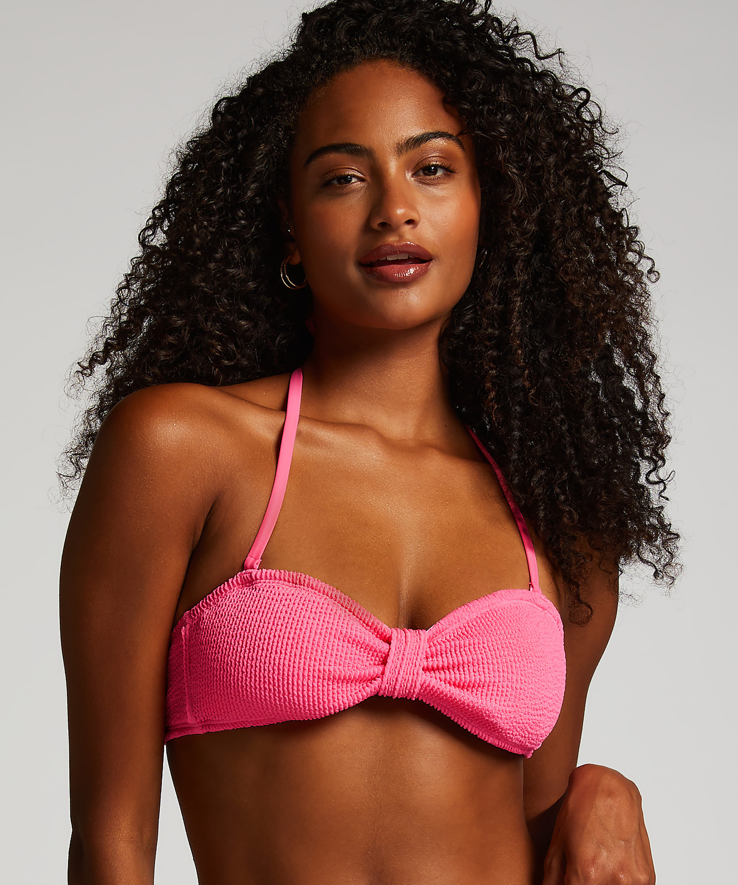 Haut de bikini bandeau Crinkle, Rose, main