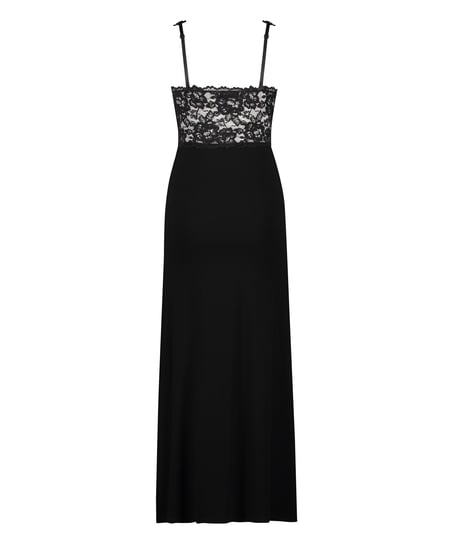 Slipdress Nora Lace Long, Schwarz