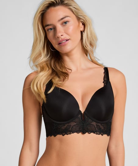 Jemima Gepolsterter Longline-Push-up-BH mit Bügel, Schwarz
