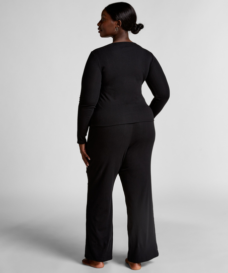 Pyjama-Oberteil Henley, Schwarz