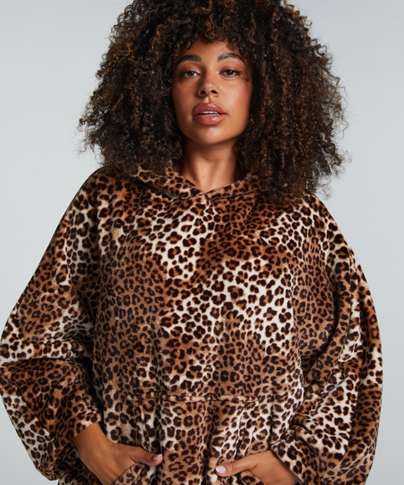 Flanell Fleece Hoodie, Beige