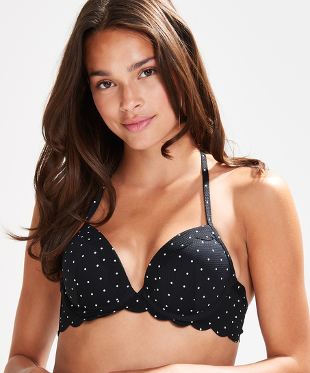 Vorgeformtes Push-up Bügel-Bikinitop Scallop Cup A - E, Schwarz