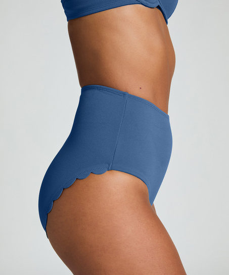 Scallop High-Waist Rio-Bikini-Unterteil, Blau