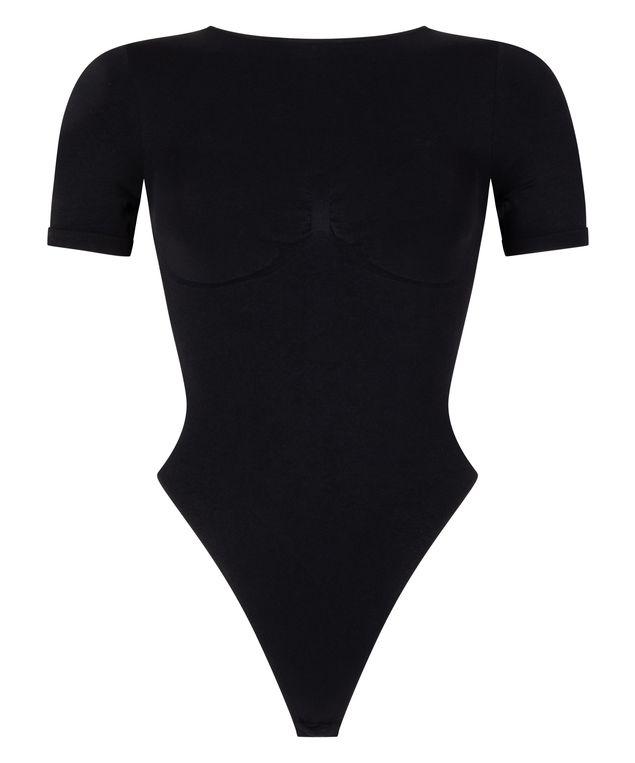 Nahtloser Body mit kurzen Ärmeln, Schwarz, main