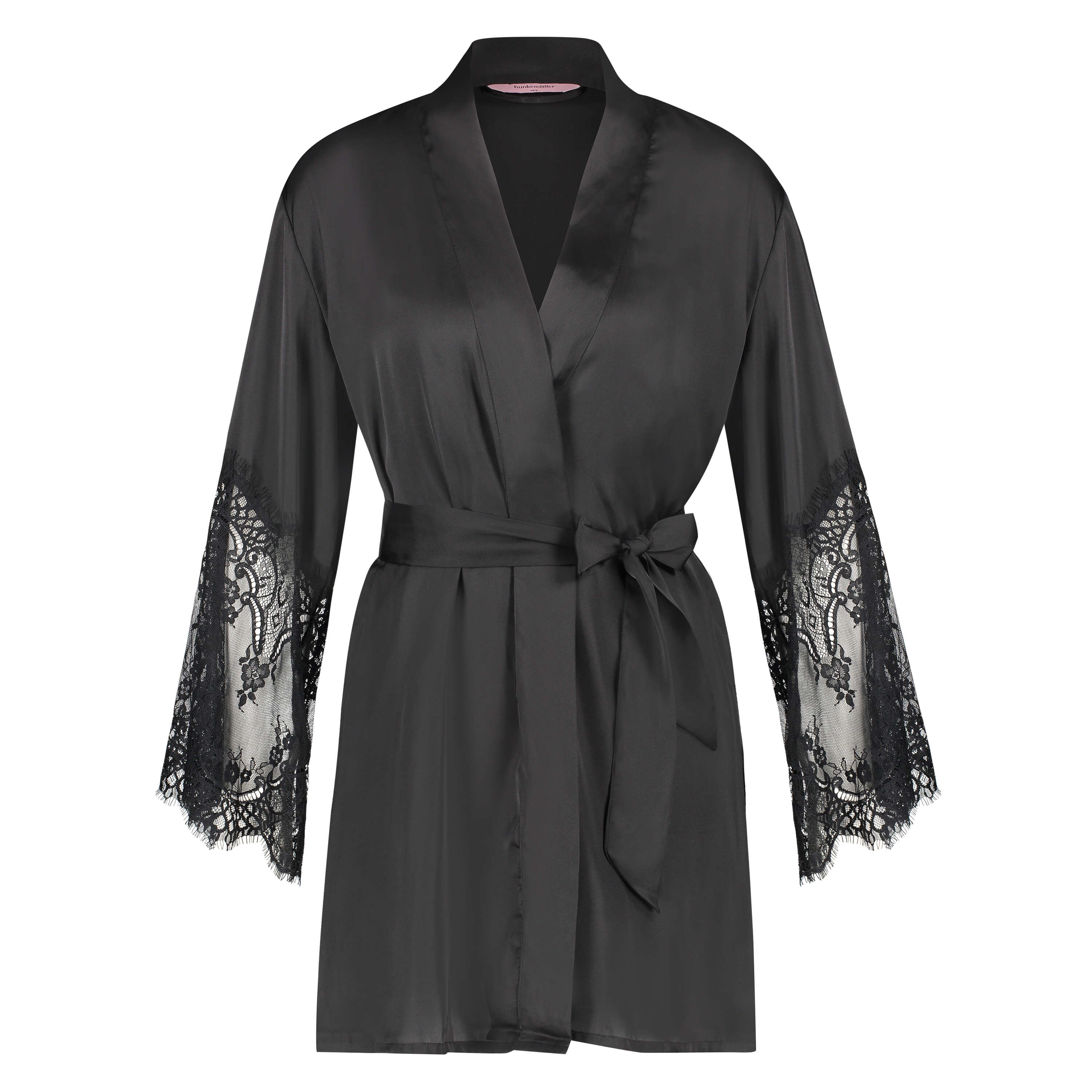 Kimono Lace Satin, Schwarz, main