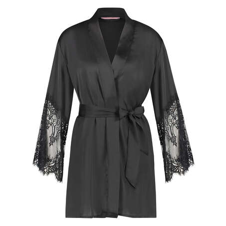 Kimono Lace Satin, Schwarz