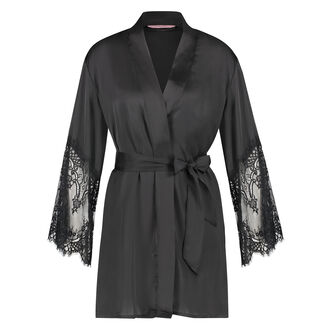 Kimono Lace Satin, Schwarz